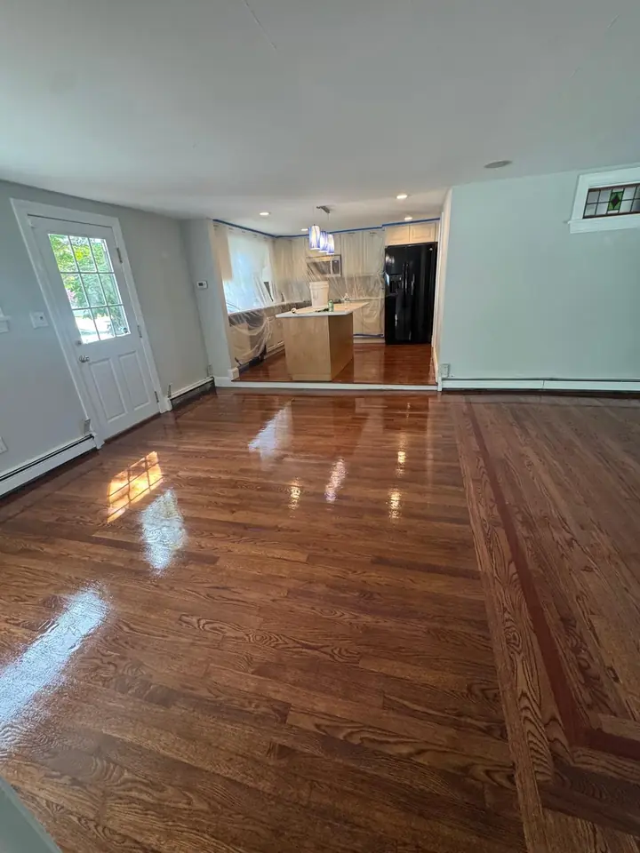 Refinished hardwood living room